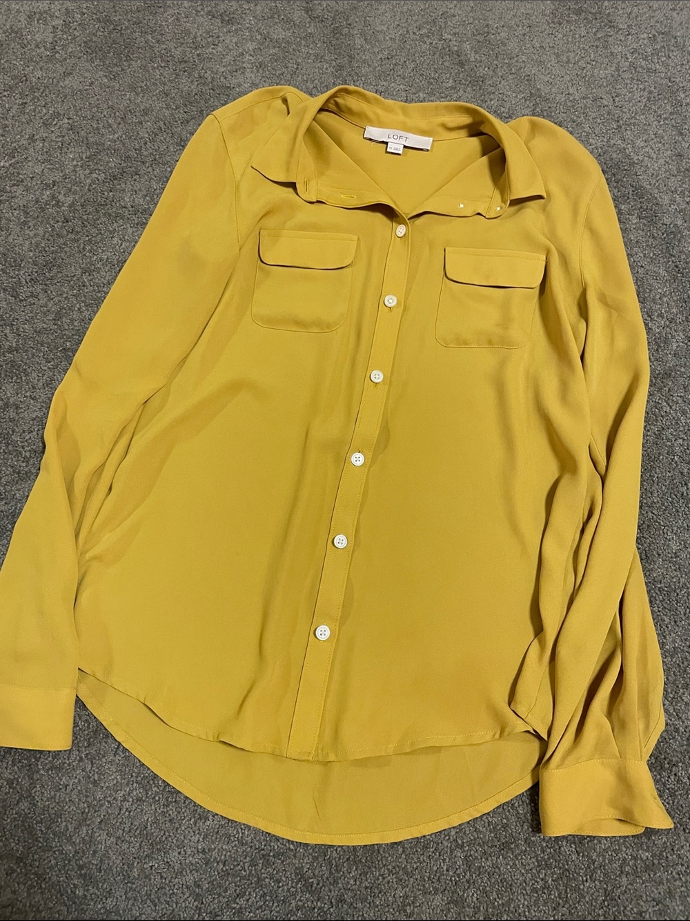 LOFT Women's Yellow Button-Down Shirt with Chest Pockets
